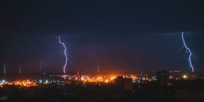 lightning storm over a city
