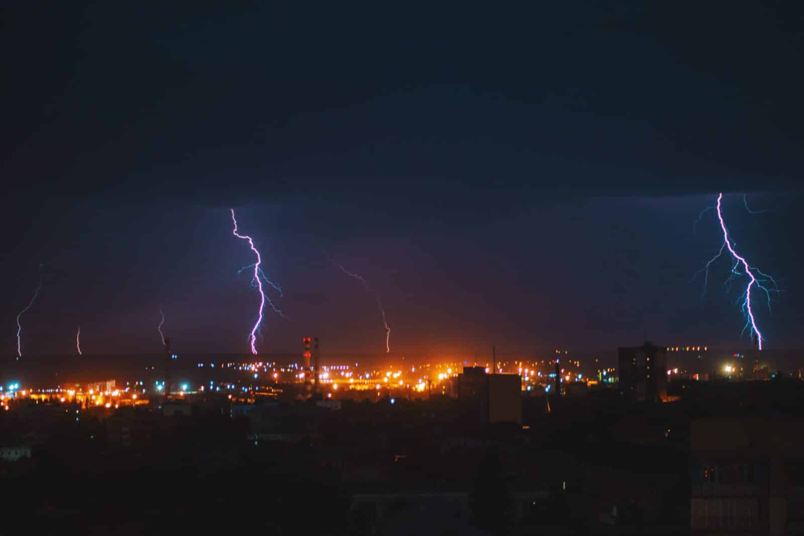 lightning storm over a city
